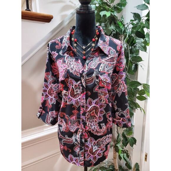 Catherines Womens Multicolor Polyester Long Sleeve Collared Button Down Shirt 2X - Picture 1 of 13